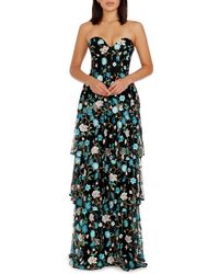 Dress the Population - Layana Floral Embroidery Strapless Gown - Lyst