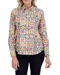 Foxcroft - Zoey Watercolor Cotton Button-Up Shirt - Lyst