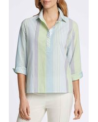Foxcroft - Therese Variegated Stripe Split Back Seersucker Popover Shirt - Lyst