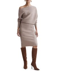 Reiss - One-shoulder Long Sleeve Rib Sweater Dress - Lyst