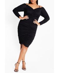 City Chic - Esmerelda Ruched Cold Shoulder Long Sleeve Cocktail Minidress - Lyst