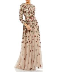 Mac Duggal - Floral Sequin Long Sleeve A-line Gown - Lyst