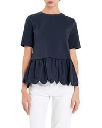 English Factory - Mixed Media Scallop Peplum Cotton Top - Lyst
