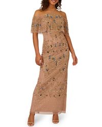 Adrianna Papell - Beaded Cold Shoulder Gown - Lyst
