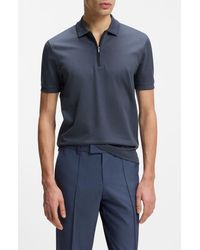 BOSS - Paras Solid Lyocell & Cotton Zip Polo - Lyst