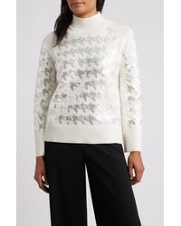 Anne Klein - Sequin Houndstooth Mock Neck Sweater - Lyst