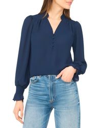 Cece - Half Placket Smocked Accent Top - Lyst