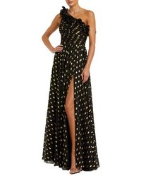 Mac Duggal - One Shoulder Ruffle Chiffon Gown With Slit - Lyst