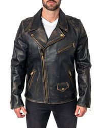 Maceoo - Destroyed Leather Biker Jacket - Lyst