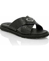 Philipp Plein - Leather Slippers Criss-Cross Cocco - Lyst