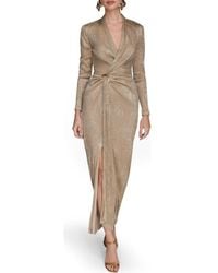 Donna Karan - Metallic Side Slit Long Sleeve Gown - Lyst