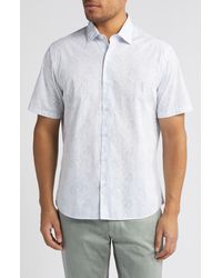 Robert Barakett - Leaf Print Short Sleeve Cotton Button-up Shirt - Lyst