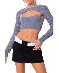 Edikted - Cable Stitch Two-piece Crop Camisole & Shrug Sweater - Lyst