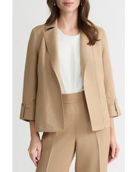 Kasper - Seamed Open Front Linen Blend Jacket - Lyst