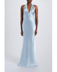Amsale - V-Neck Fit-To-Flare Halter Gown - Lyst