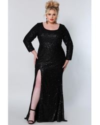 Sydney's Closet - Long Sleeve Fitted Scoop Neck Sequin Plus Size Gown - Lyst
