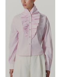 De Loreta - Laurel Long Sleeve Button-Up Cotton Shirt - Lyst