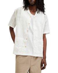 AllSaints - Tonal Plaid Short Sleeve Cotton Camp Shirt - Lyst