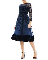 Mac Duggal - Long-sleeve Tea-length Floral Applique Cocktail Dress - Lyst