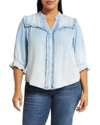 Wit & Wisdom - Ruffle Trim Chambray Button-up Top - Lyst