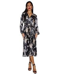 Yumi' - Floral Satin Long Sleeve Midi Dress - Lyst