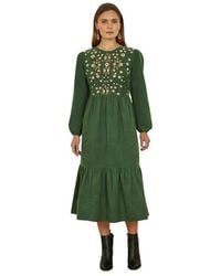 Yumi' - Long Sleeve Embroidered Midi Dress - Lyst