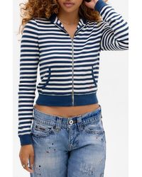 BDG - Stripe Waffle Stitch Crop Zip Hoodie - Lyst