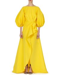 Carolina Herrera - High-Neck Puff-Sleeve Draped Sarong Gown - Lyst