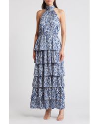 Chelsea28 - Printed Tiered Mock Neck Maxi Dress - Lyst