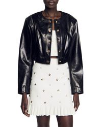 Sandro - Miley Leather Crop Jacket - Lyst