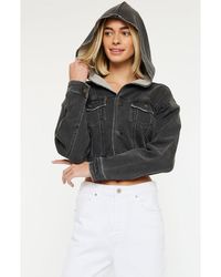 Kancan - Andie Cropped Hooded Denim Jacket - Lyst