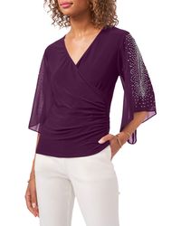 Chaus - Beaded Sleeve Surplice Knit Top - Lyst