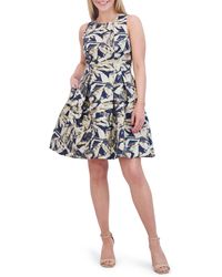 Vince Camuto - Metallic Abstract Print Jacquard Fit & Flare Dress - Lyst