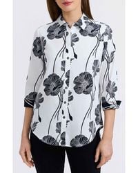 Foxcroft - Marina Poppy Print Cotton Button-Up Shirt - Lyst