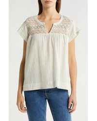 Lucky Brand - Stripe Smocked Short Sleeve Cotton Top - Lyst