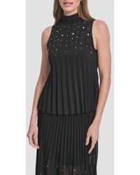 DKNY - Metallic Studded Pleated Scuba Crepe Top - Lyst