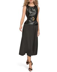 Donna Karan - Faux Leather Sleeveless Belted Mixed Media Dress - Lyst