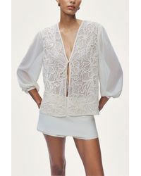 Nocturne - Lace Front Sheer Sleeve Jacket - Lyst