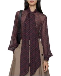 Burberry - Check Silk Scarf Blouse - Lyst