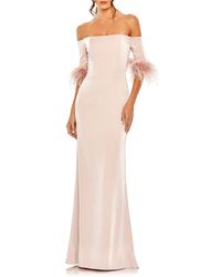 Mac Duggal - Feather Trim Off The Shoulder Gown - Lyst