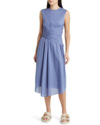 FRAME - Ruched Sleeveless Cotton Midi Dress - Lyst