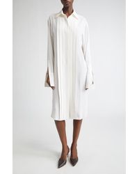Michael Kors - Pleated Front Long Sleeve Silk Shirtdress - Lyst