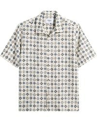 Wax London - Didcot Geo Tile Print Stretch Seersucker Camp Shirt - Lyst