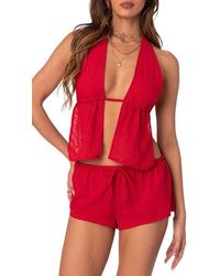 Edikted - Cayenne Eyelet Split Front Open Back Halter Top - Lyst