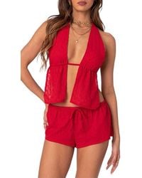 Edikted - Cayenne Eyelet Split Front Open Back Halter Top - Lyst