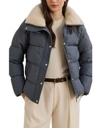 Ralph Lauren - Chambray Puffer Jacket With Faux Shearling Collar - Lyst