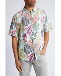Tommy Bahama - Tropical Leaf Print Short Sleeve Linen & Lyocell Button-up Shirt - Lyst