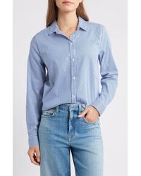 Beach Lunch Lounge - Lynden Embellished Stripe Cotton Blend Button-Up Shirt - Lyst
