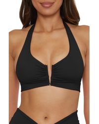 Becca - Shirred V-Wire Halter Bikini Top - Lyst