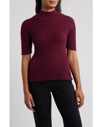 Anne Klein - Mock Neck Short Sleeve Cotton Blend Sweater - Lyst